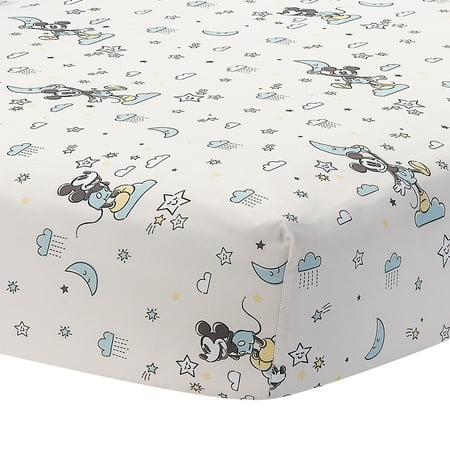 UPC: 0084122015791 | Lambs & Ivy Disney Baby Moonlight Mickey Mouse Fitted Crib Sheet – White