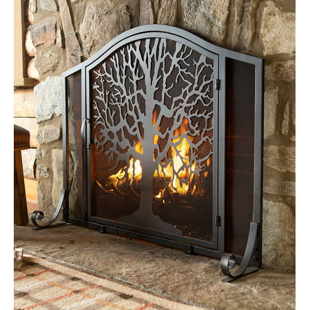Small Tree of Life Fireplace Screen with Door, in Black