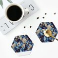 thumbnail image 4 of Honeii Abstract Blue Squares print Leather Coaster Set of 4, ideal for safeguarding your furniture from drinks spills and effortless cleanup-Hexagon, 4 of 6