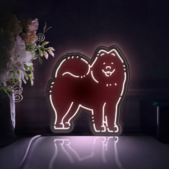 Samoyed Breed Led Light Box, Dimmable Neon-Like Light Signs USB Power for Wall Decor Bedroom Decoration, Static Light (WxH) 6"x7"