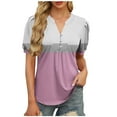 thumbnail image 2 of Summer Short Sleeve Henley Shirts For Women V-neck Plus Size Color block Loose Flowy Casual Tops T-shirt Pink Color Size XXL Pullover Blouse, 2 of 6