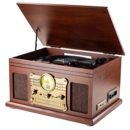 Caymuller Bluetooth Record Player 10 in 1, 3-Speed Turntable for Vinyl with Speakers, LP to MP3 Converter, CD, Cassette Player, FM Radio