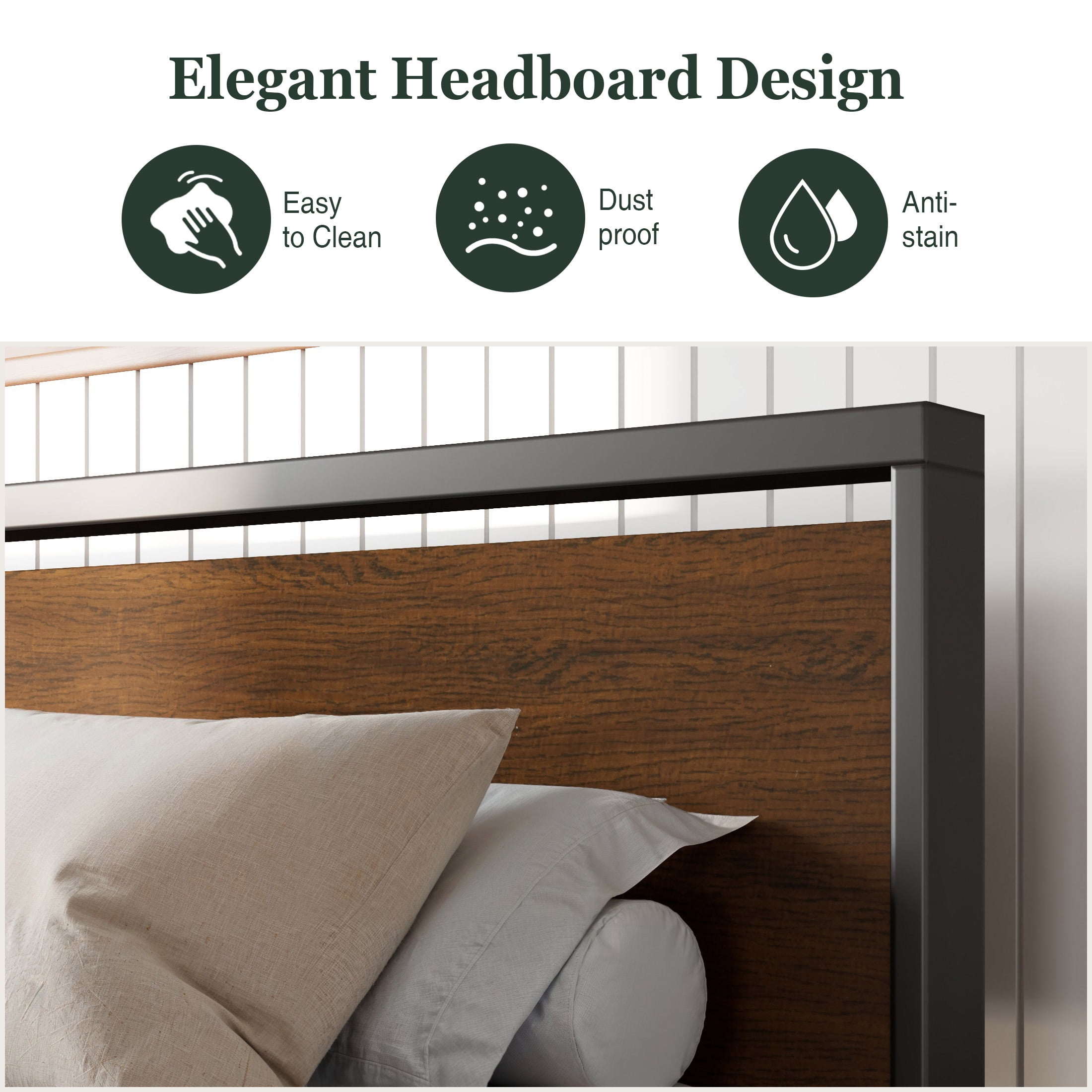 Amolife Twin Size Bed Frame, Heavy Duty Metal Platform Bed with Wooden Headboard & Footboard, No Box Spring Needed, Walnut