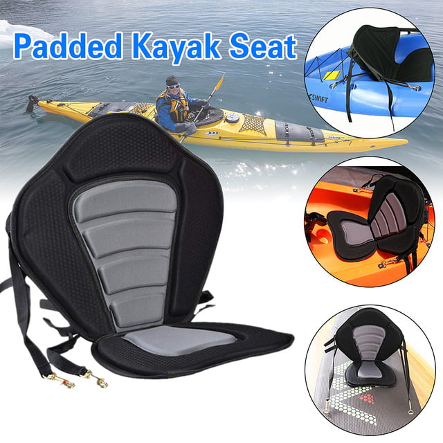 NKTM Kayak Boat Padded Seat with Backrest Portable Adjustable Strap Detachable Storage Bag for Fishing/Kayaking/Canoeing/Rafting Black Gray 