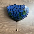 thumbnail image 4 of Tiffany Sconces Lamp Blue Stained Glass Green Leaves Half Moon Pull Chain Switch LED Bulb Included for Bedroom Dining Room Living Room 7"H12"W, 4 of 5