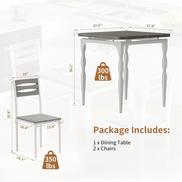 3-piece dining mesa set para 2 - compact mesa y sillas con ergonomic comfortable seating, ideal para para small spaces like kitchens y apartments