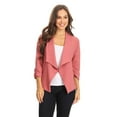 thumbnail image 5 of Moa Collection Women's Casual Fitted Blazer Draped Open Front with Ruched 3/4 Sleeves (S-3XL), 5 of 5