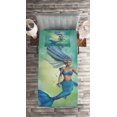 thumbnail image 2 of Ambesonne Cartoon Quilted Coverlet 2 Pcs, Mermaids Swimming, Twin Size, Teal Pale Blue, 2 of 2