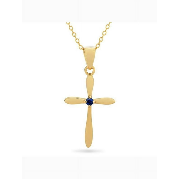 Gold Over Sterling Silver Created Sapphire Cross Pendant 18 Inches