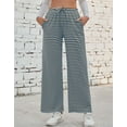 thumbnail image 5 of Womens Casual Striped Wide Leg Pants Drawstring Elastic Waist Y2K Straight Long Trousers Palazzo Pants Ribbed Sweatpants with Pockets Alsol Lamesa, 5 of 6