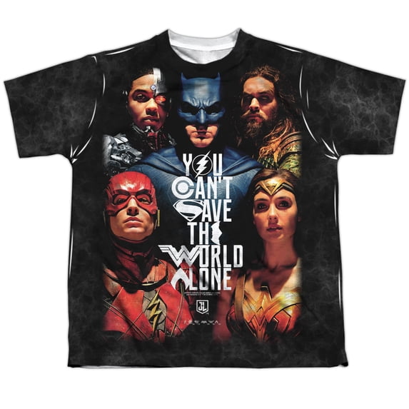 Justice League Movie - Save The World Poster - Youth Short Sleeve Shirt - Large