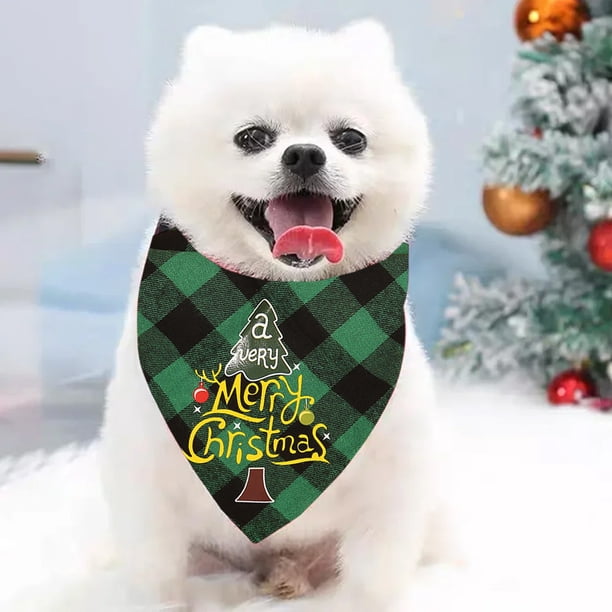 Pet Christmas Classic Tartan Plaid Dog Bandana Dog Scarf Geometric Merry Christmas Pet Costume For Small Medium Large Dogs Cats Pet