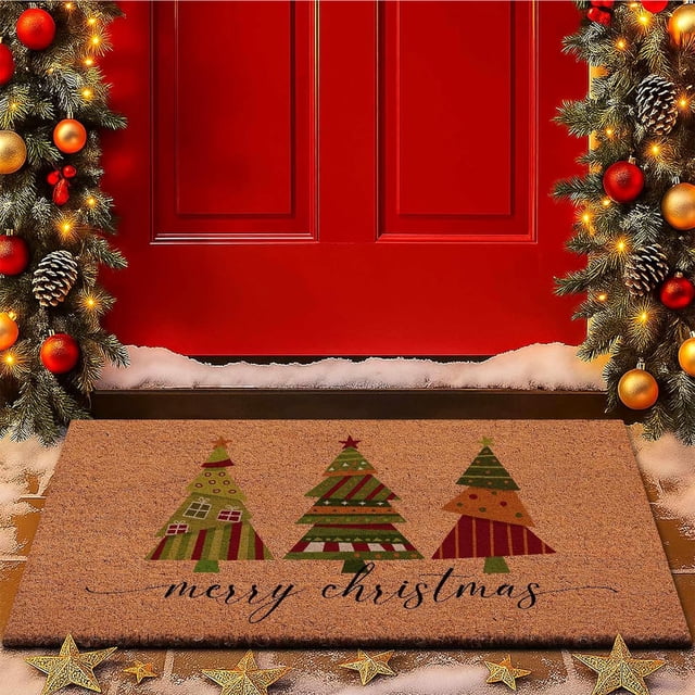 Christmas Decorative Floor Mat | Polyester Non-Slip Holiday Rug Stain Resistant Easy Clean Soft Cozy Texture 16.5X29.5 In | Festive Entryway Kitchen Bathroom Mat Seasonal Home Décor