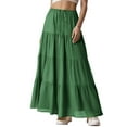 thumbnail image 2 of adviicd Women's Boho Skirt Flowy Flared Ruffle Tiered Long Maxi Skirts Going Out Outfits with Pockets Green, L, 2 of 5