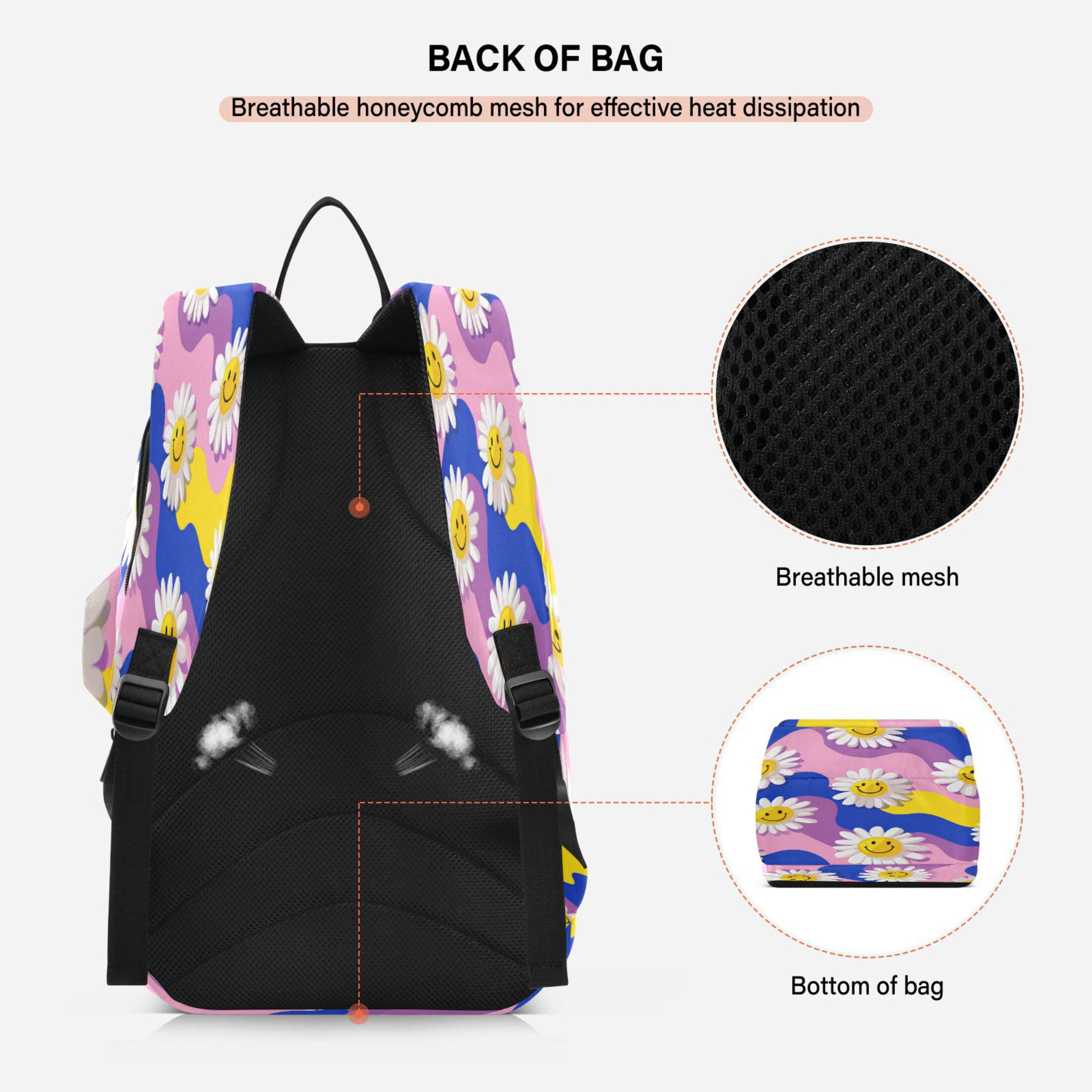 2 Racquet Holder Tennis Backpack Tennis Racket Covers Gym Bags Smiling Daisies on Assorted Backgrounds