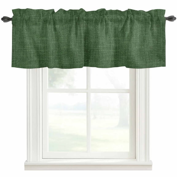 Dark Green Burlap Texture Farmhouse Short Window Curtain Valances, Farmhouse Vintage Green Rod Pocket Kitchen Valances for Living Room Bedroom Bathroom Cafe 42" x 18"