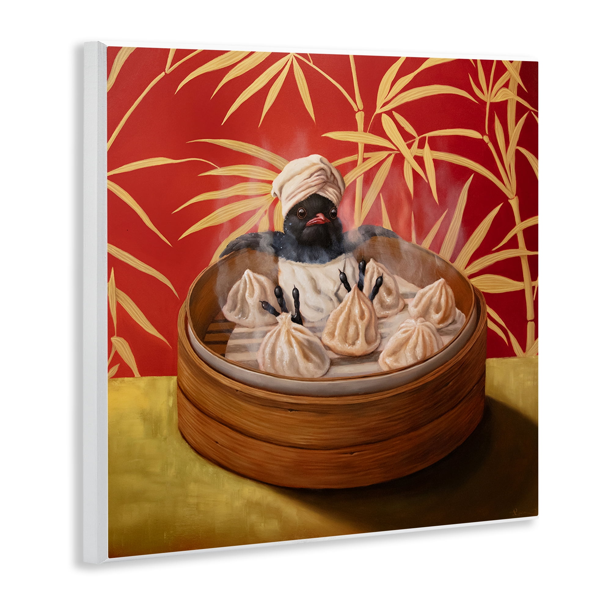 Bamboo Steamer Bird Wall Plaque Art, design by Lucia Heffernan