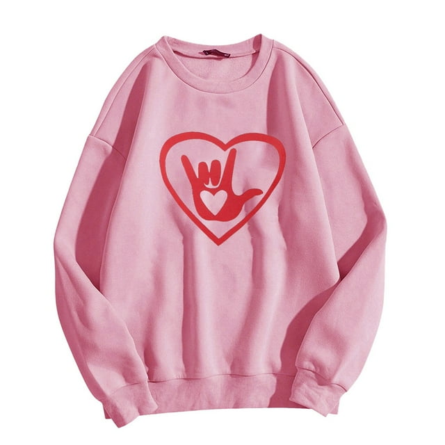 Gibobby Sudadera Mujer Moda Sudadera con capucha de manga larga con cuello redondo y camisa para correr con estampado de amor para parejas para mujer (Rosa, XL)