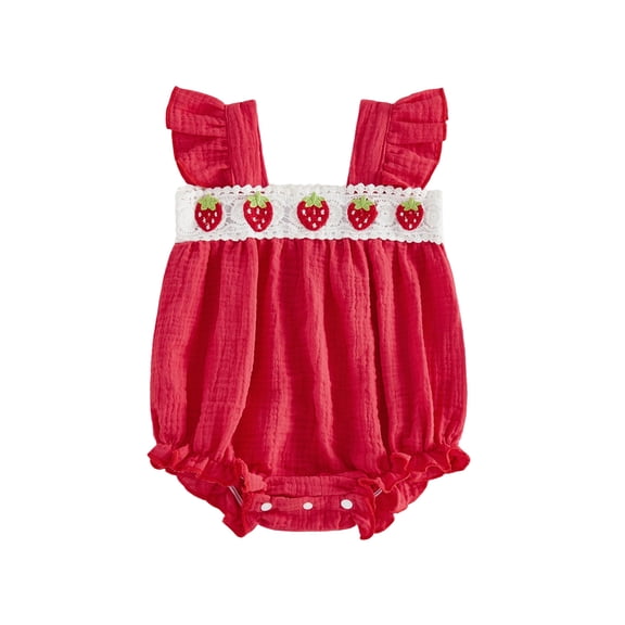 Cenuakty Baby3M 6M 12M 18M Girls Romper, Fly Sleeve Strawberry Infant Bodysuit Summer Clothes for Casual Daily