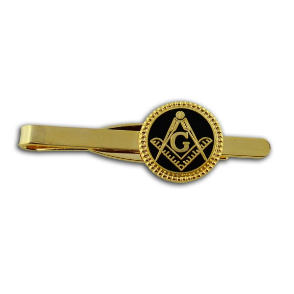 Masonic Lodge Regalia - Freemasons Round Symbol Tie Clip / Tie Bar - Black Weave