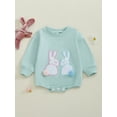 thumbnail image 4 of Infant Baby Boy Girl Easter Outfits Rabbit Embroidery Bubble Romper Long Sleeve Sweatshirt 1 3 6 9 12 Months Cute Spring Clothes, 4 of 8