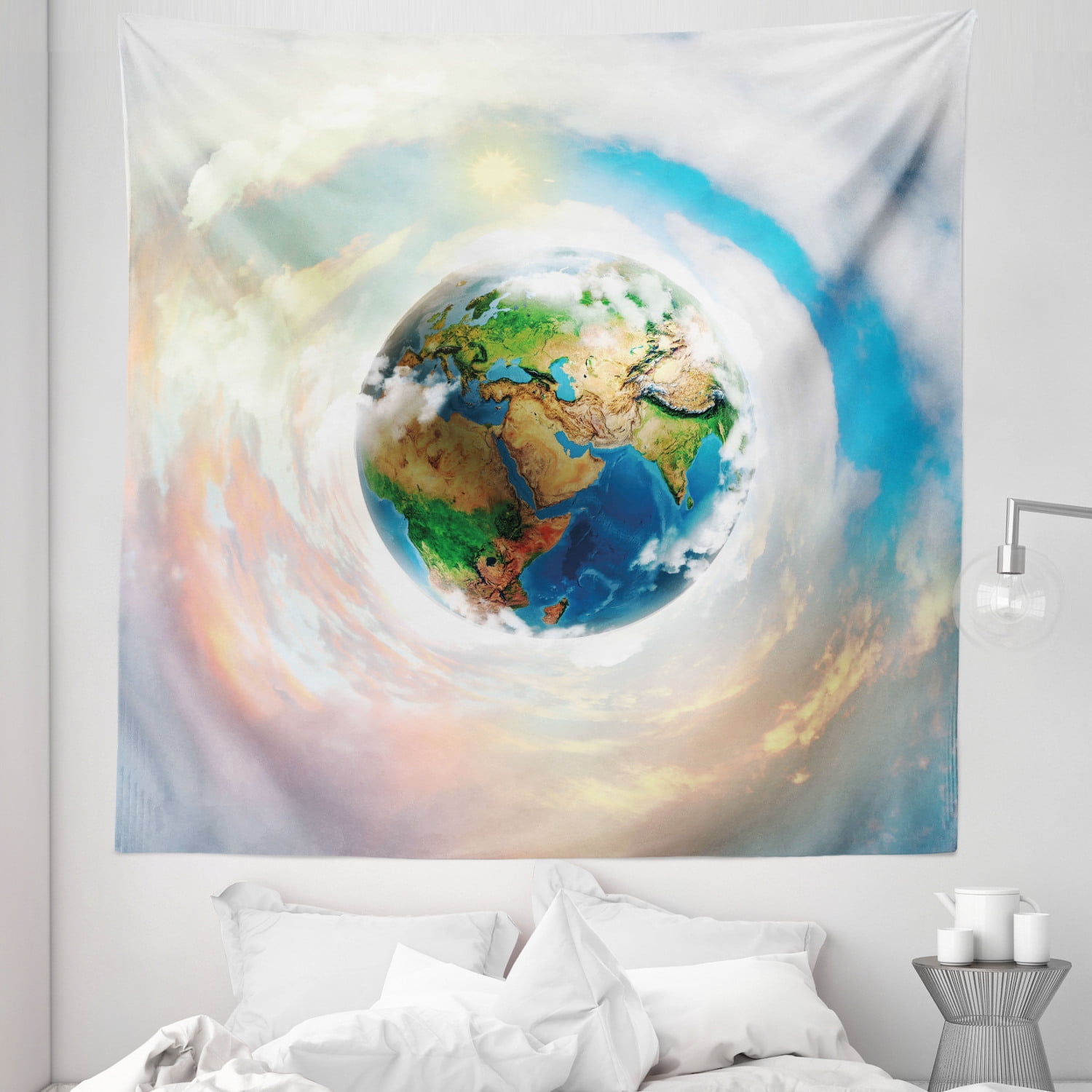 Earth Tapestry Vibrant Colorful Image of Planet Earth Vivid Continents Swirling Clouds Ecology Theme Fabric Wall Hanging Decor for Bedroom Living Room Dorm 5 Sizes Multicolor by Ambesonne Walmart