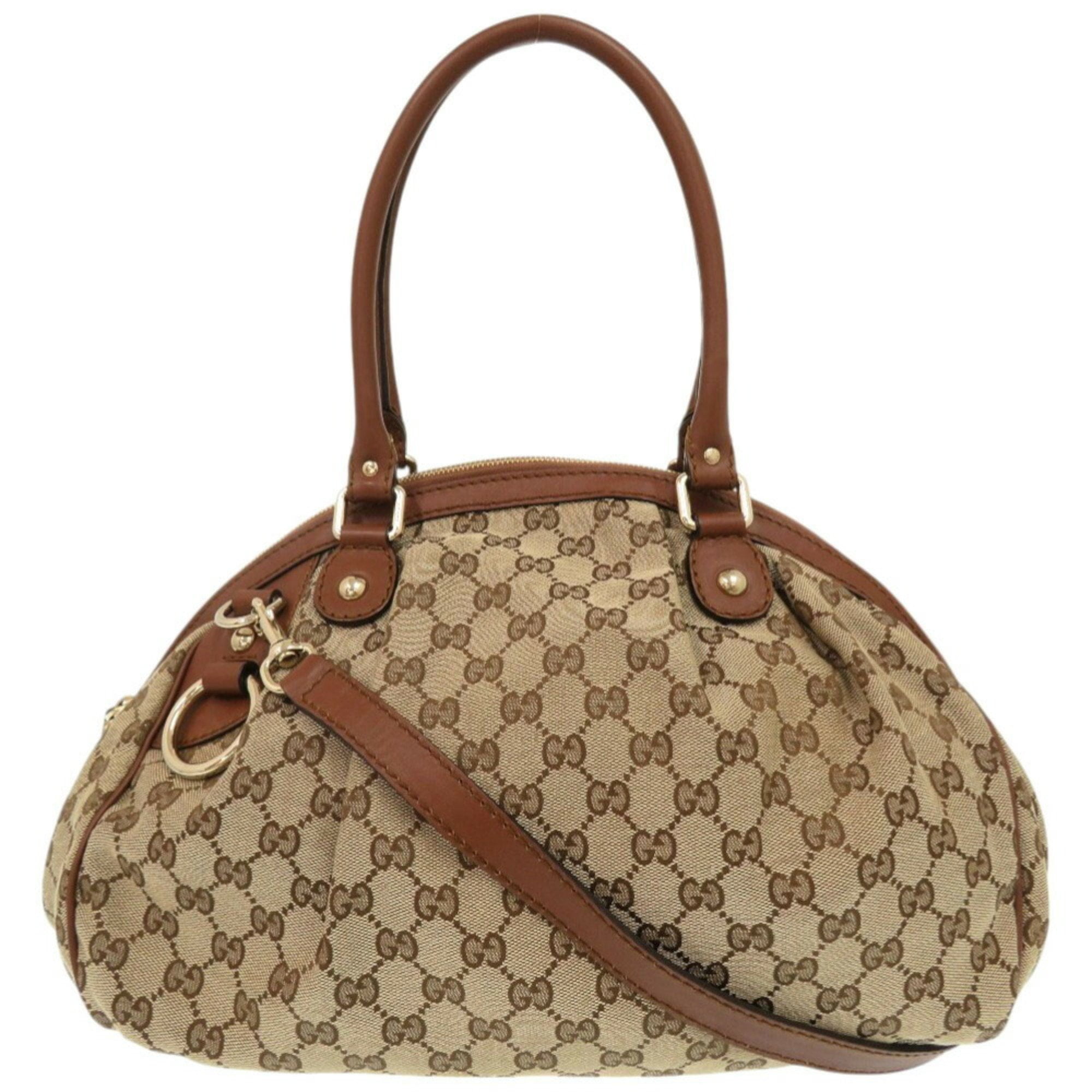 GUCCI ハンドバッグ ベージュ ブラウン Pre-Owned Gucci Sukey 223974 GG Canvas Leather Beige Brown