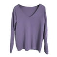 thumbnail image 2 of Lightweight Sweaters For Women Solid Color V Neck Sweaters Loose Fit Korean Style Versatile Layering Fall Winter Long Sleeve Pullovers Top Purple M, 2 of 5