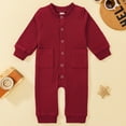 thumbnail image 2 of Bodysuit Baby Boys Girls Long Sleeve Winter Solid Ribbed Jumpsuit Romper with Pocket , 12-18 Months, 2 of 5