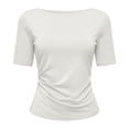 thumbnail image 4 of WEIWEN Womens Boat Neck Short Sleeve T-Shirts Fitted Compression Summer Y2k Basic Tops 2026 Spring Outfits for Women Clothes White, L, 4 of 4