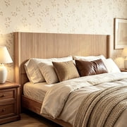 HMstone Queen Size Boho Headboard Only, Modern Fluted Wall-Mounted Head Board with Lighting, Wood Bed Headboard Stylish Bedroom Decor, Natural