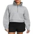 thumbnail image 3 of Sweat à Capuche Doublé de Molleton Col Pull 1/2 Sweat-Shirt à Manches Longues Crop Tops Pull Pouce Trou, 3 of 5