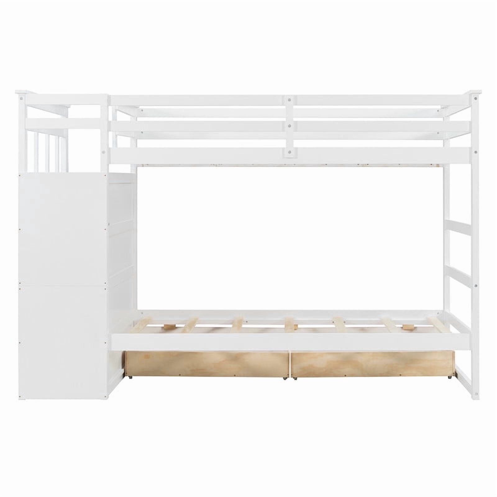 Twin Over Twin Kids/Teens Bunk Bed with Buit-In Staircase, Wooden Storage Bed Frame with 6 Drawers