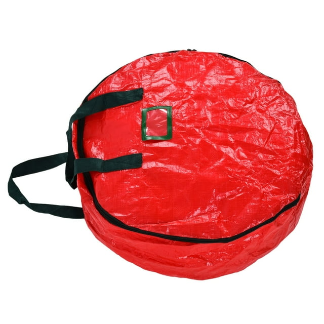 QIILU Sac de Rangement de Couronne de Noël, Sac de Rangement de Couronne de Noël PE Tissu Antipoussière Sac de Rangement Rouge Rond pour le Bureau de Fête à Domicile