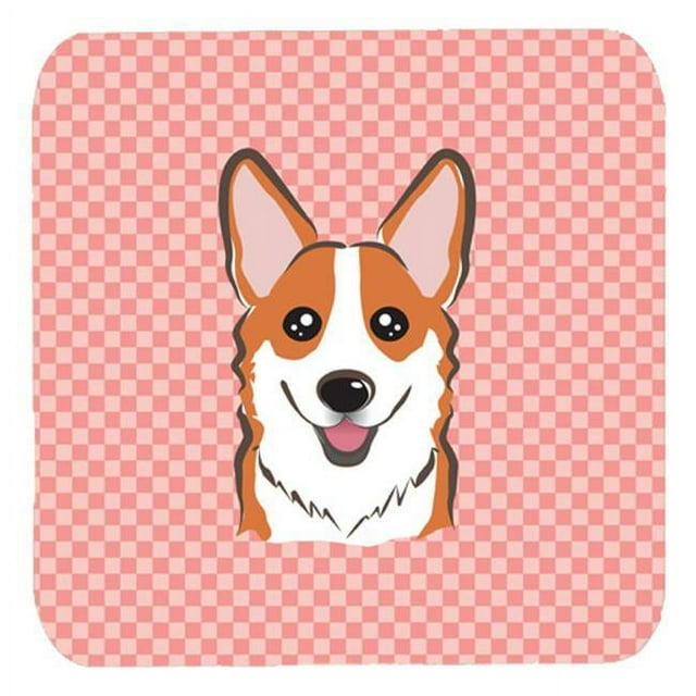 Carolines Treasures BB1254FC 3.5 x 3.5 In. Checkerboard Pink Corgi Foam Coasters- Set Of 4