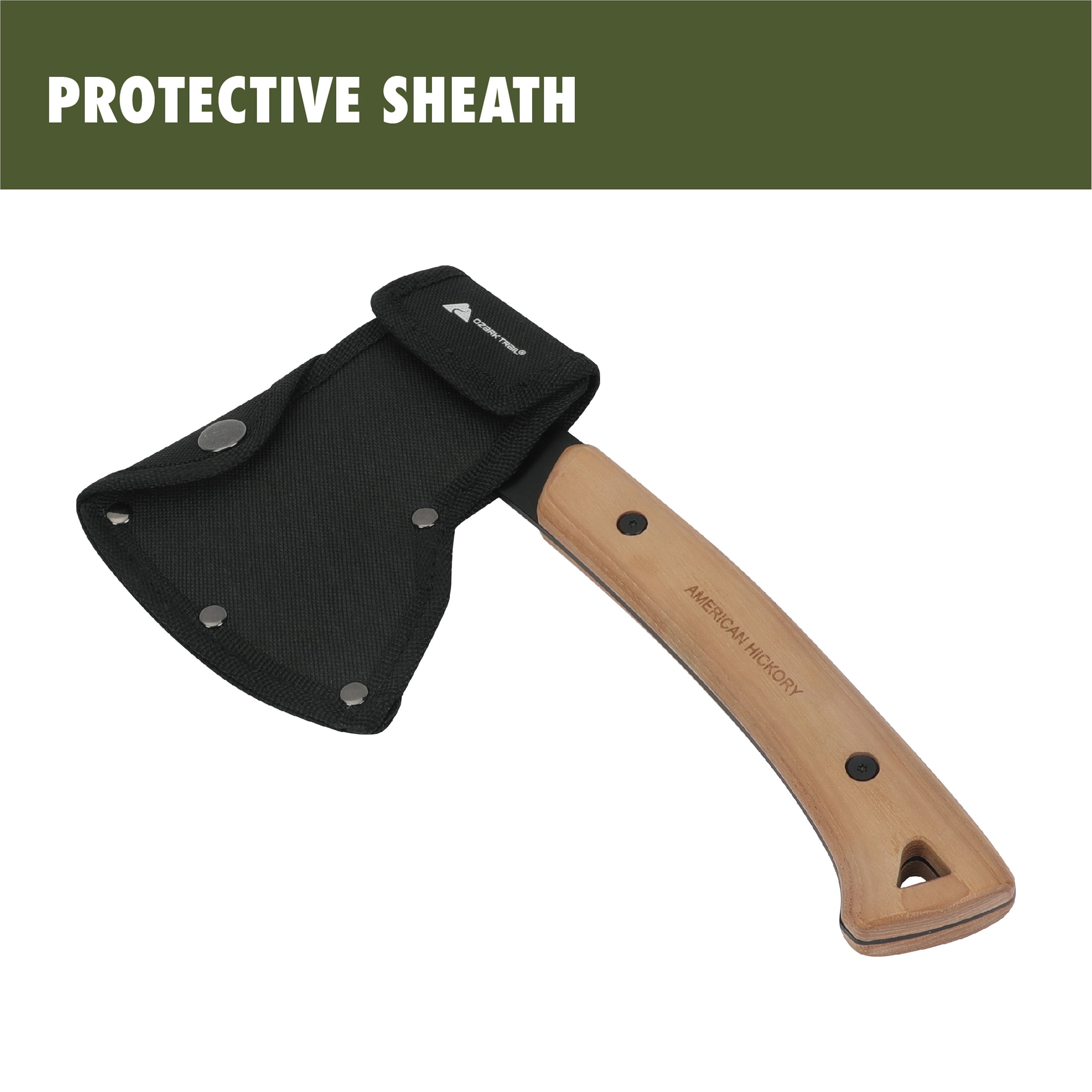 Ozark Trail 10.5" Camping Hatchet Axe with Wooden Handle and Sheath