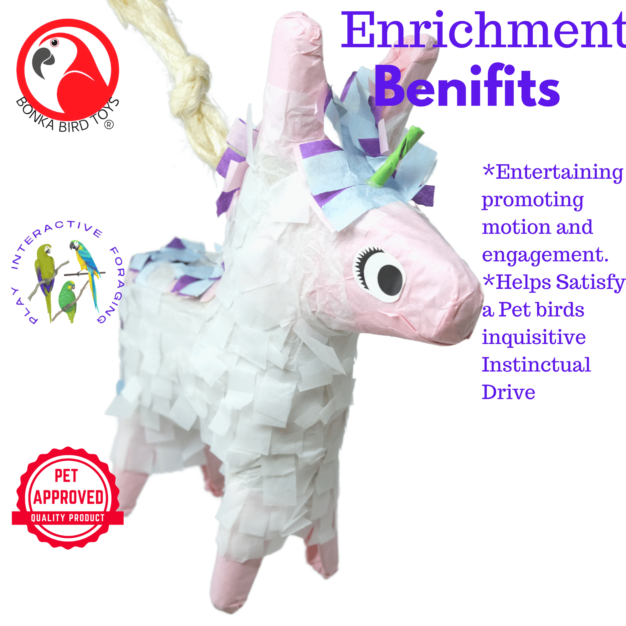 Bonka Bird Toys 2622 Foraging Donkey Unicorn Pinata Chew Shred Forage Parrot Cage Toy