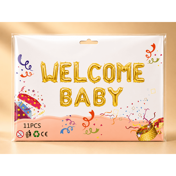Welcome Baby Gold Foil Balloon Banner | 11 PCS Baby Shower Decoration Set | Newborn Welcome Party Decor