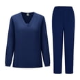 thumbnail image 5 of Gamivast Womens Scrub Sets Long Sleeve V-Neck Top & Straight Leg Pants Nursing Uniforms Solid Soft Comfy Stretch Medical Spa Workwear Matching Sets, 5 of 5