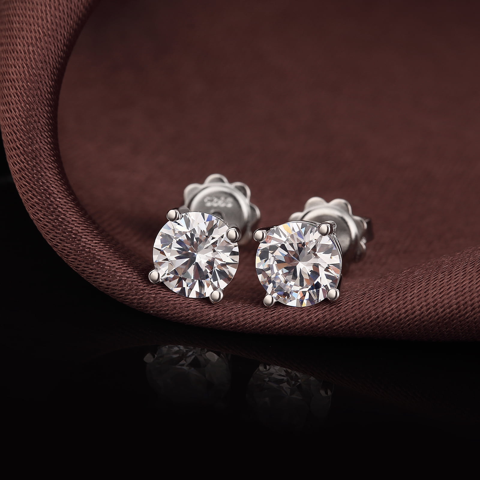 Jiamiaoi 18k White Gold Plated 925 Sterling Silver Sparkly Cubic Zirconia Stud Earrings Sets 4mm-8mm Circle Diamond Earrings Gold Square Stud Earrings Hypoallergenic