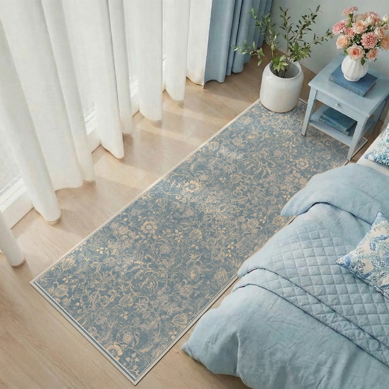 ATHOPE Floral 2x6 Area Rug, Machine Washable Rugs Soft Non Slip Low Pile Rugs for Living Room Bedroom Nursery Kitchen Dining Room Indoor, Floral Print Pattern Runner Carpet, Blue