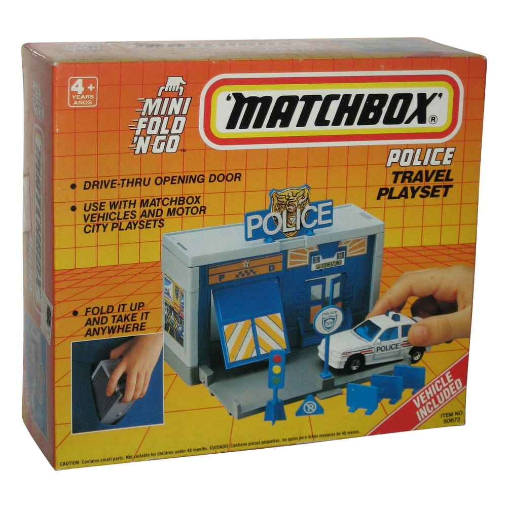 Matchbox Mini Fold N Go (1990) Police Travel Playset w/ Vehicle Toy