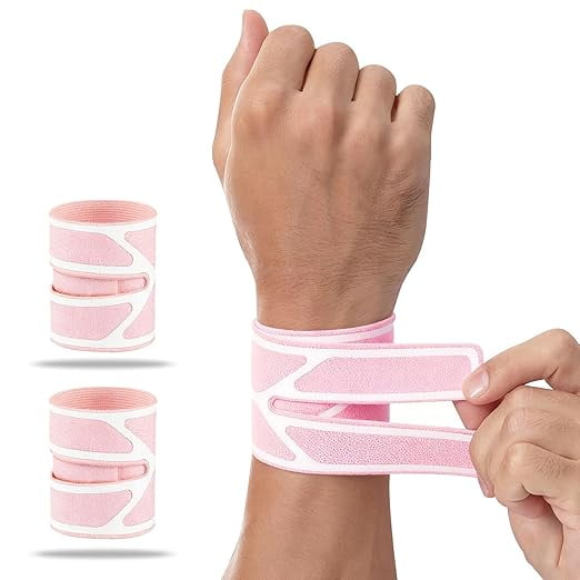 2 Pack Wrist Brace for Right & Left Hand, Ultra-Thin Compression Wrist Band Adjustable Wrist Wrap for Tendonitis, Arthritis, Weightlifting, Sports (Pink)
