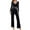 #454-Black, variant on ICHUANYI Womens V-neck Pajamas Long Sleeve Sleepwear Top with Pants Super-Soft Solid Lounge Sets