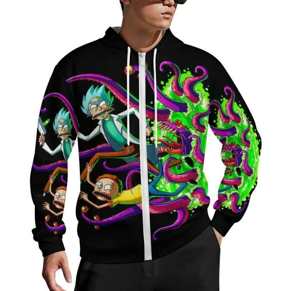 Rick And Morty Zip Up Hoodies Unisex Realistic 3D Print Sweatshirt Long Sleeve Hooded Jacket Coat S