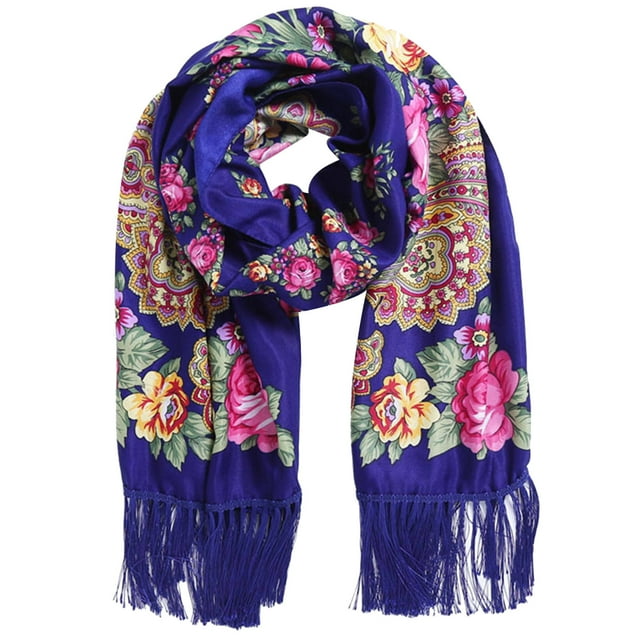 Foulards pour Femmes Hiver Chauds Russe Babouchka Foulard pour Femmes Châle Foulard Wrap Traditionnel Rétro Style Ukraine Imprimé à Franges Longs Foulards Châles Wrap pour Femmes Formel Châles Wrap Chauds pour Femmes