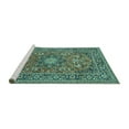 thumbnail image 2 of Ahgly Company Machine Washable Indoor Square Medallion Turquoise Blue Traditional Area Rugs, 4' Square, 2 of 4