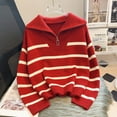 thumbnail image 3 of Chandail Tricoté à Rayures Décontracté 2023 Printemps Automne Mode Vintage Demi-Fermeture Éclair Chandail-Over Hauts Courts pour Femmes Chandails Amples Chics, 3 of 7