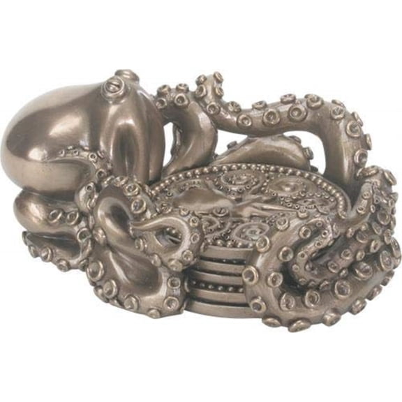 Kraken Coaster Holder with 4 Coasters Octopus Sea Monster Nautical Bar Decor