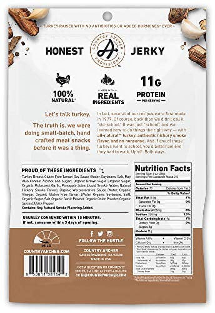 Country Archer 100% Natural Turkey Jerky, Gluten Free, Hickory Smoke, 2.5 oz (Pack of 4)